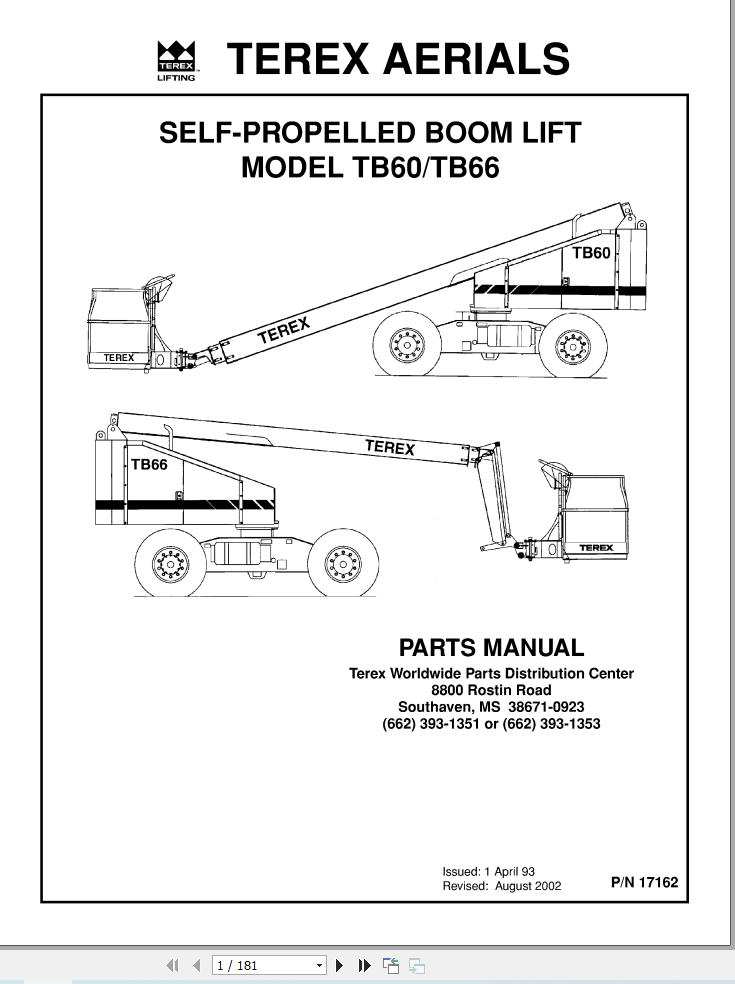 Terex Self Propelled Boom Lift TB60 TB66 Parts Manual 17162 (1)
