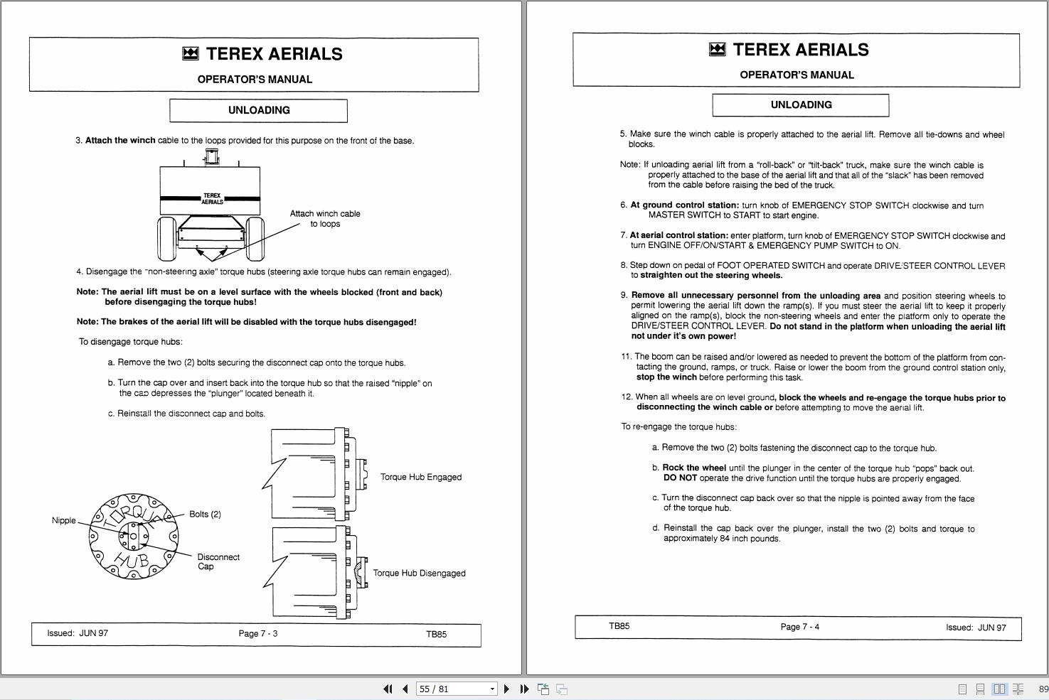 Terex Self Propelled Boom Lift TB85 Operators Maintenance Manual 17148 (2)