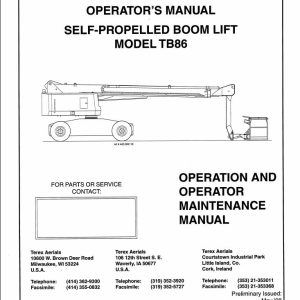 Terex Self Propelled Boom Lift TB86 Operators Maintenance Manual 17150 (1)