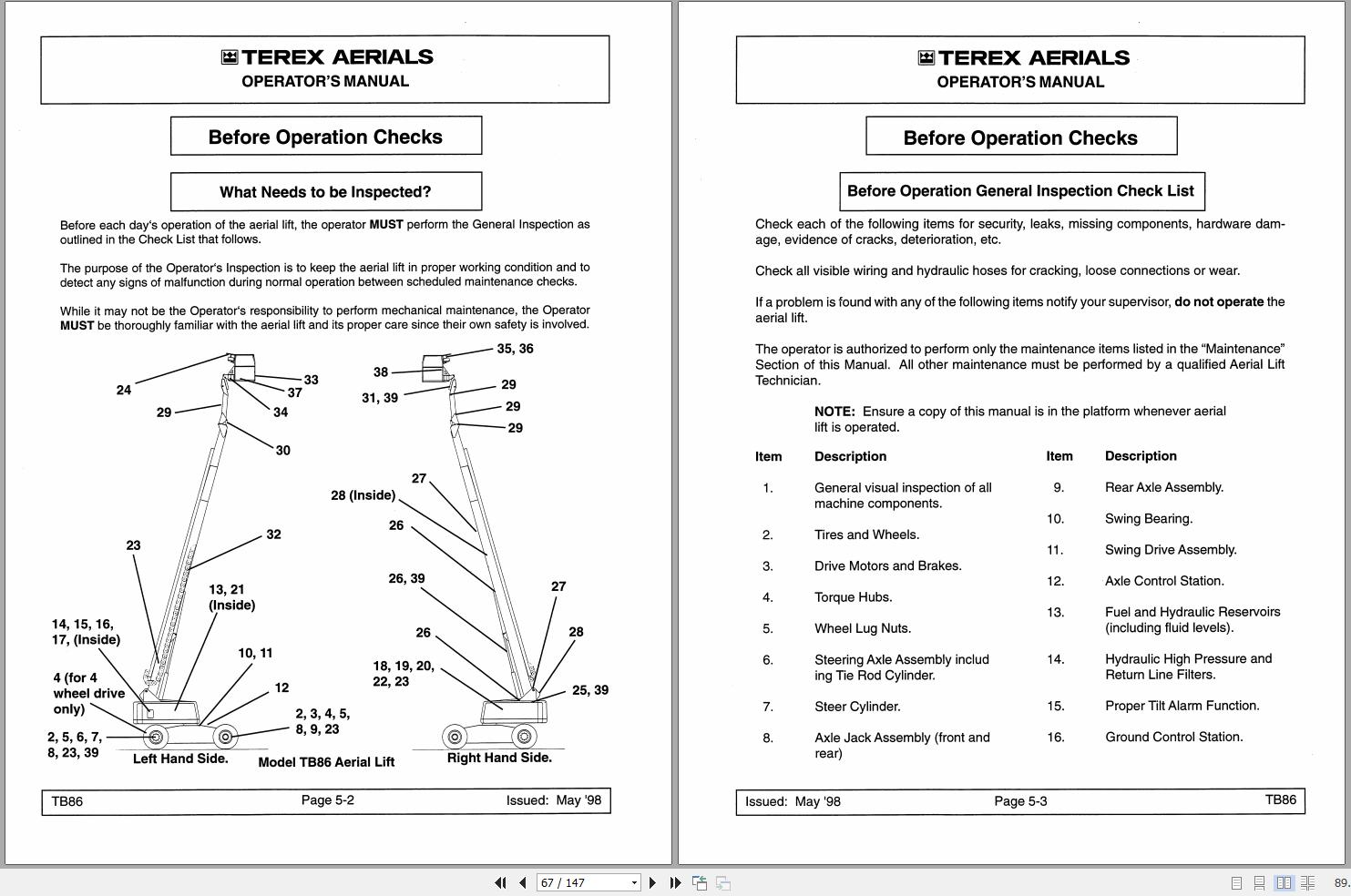 Terex Self Propelled Boom Lift TB86 Operators Maintenance Manual 17150 (2)