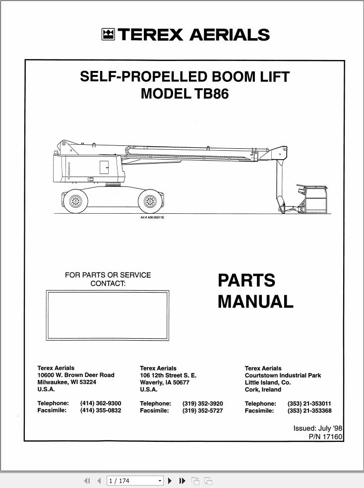 Terex Self Propelled Boom Lift TB86 Parts Manual 17160 (1)