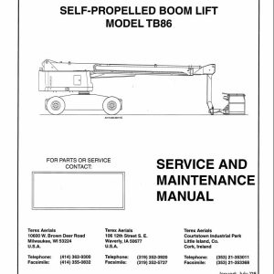 Terex Self Propelled Boom Lift TB86 Service Maintenance Manual 17159 (1)