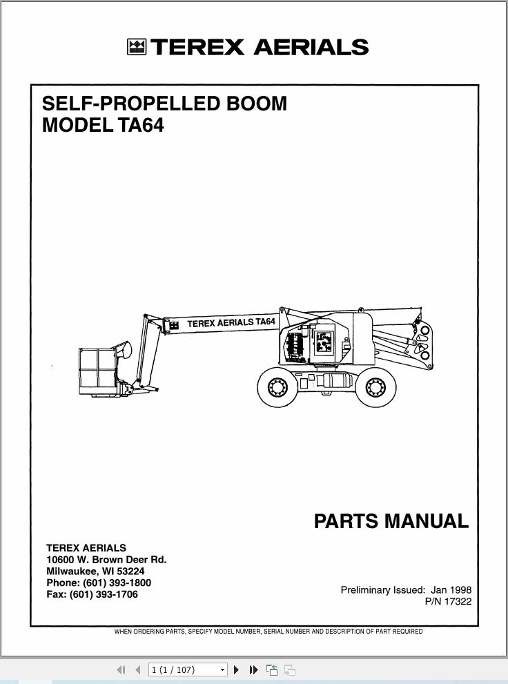 Terex Self Propelled Boom TA64 Parts Manual 17322 (1)