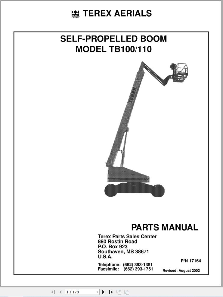Terex Self Propelled Boom TB100 TB110 Parts Manual 17164 (1)