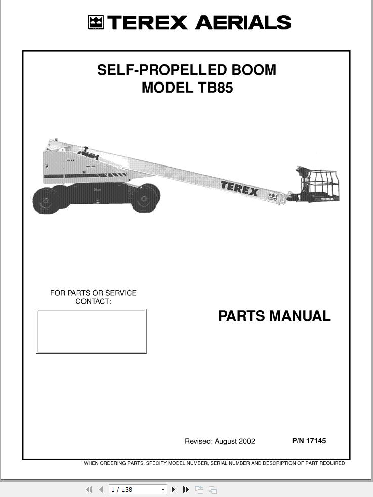 Terex Self Propelled Boom TB85 Parts Manual 17145 (1)
