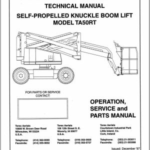 Terex Self Propelled Knuckle Boom Lift TA50RT Operation Service Parts Manual 17325 (1)