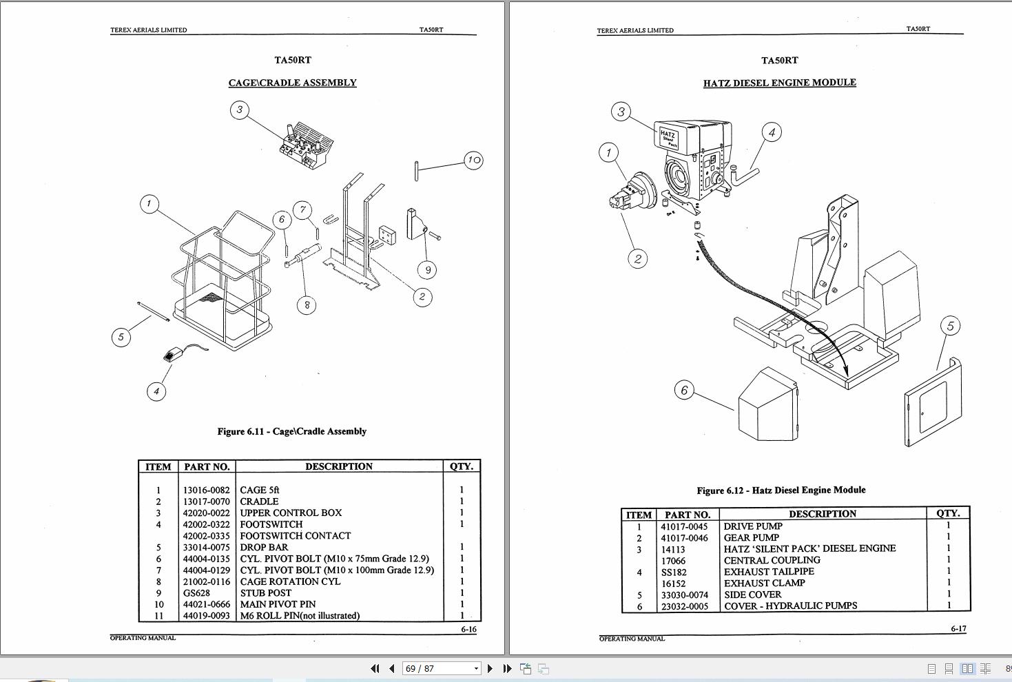 Terex Self Propelled Knuckle Boom Lift TA50RT Operation Service Parts Manual 17325 (2)