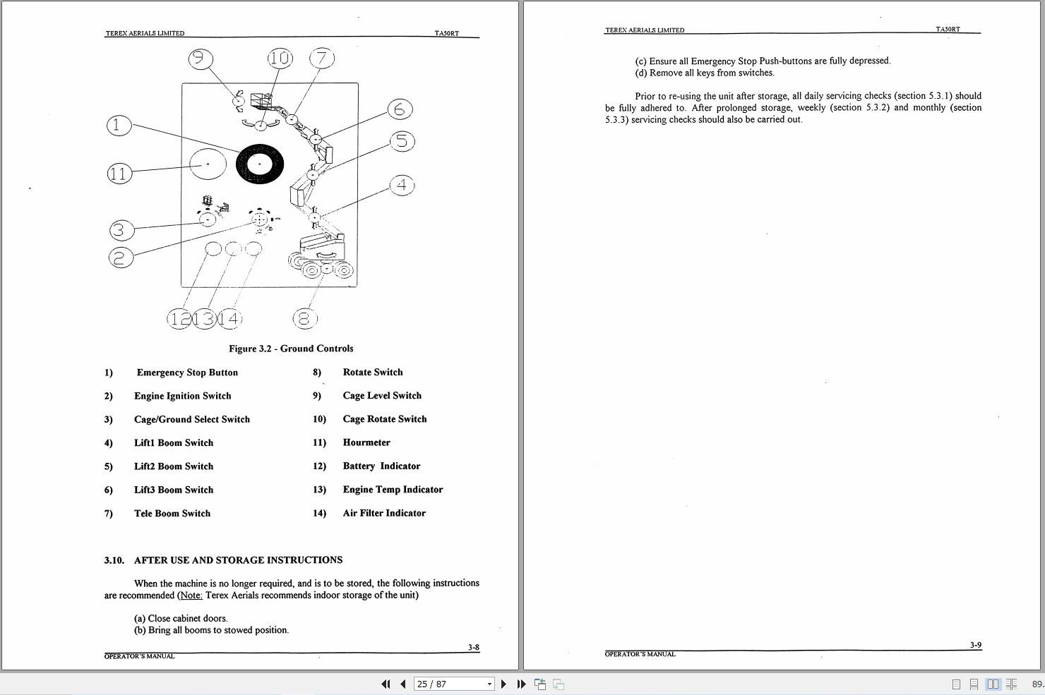 Terex Self Propelled Knuckle Boom Lift TA50RT Operation Service Parts Manual 17325 (3)