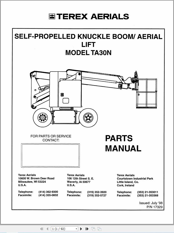 Terex Self Propelled Knuckle Boom TA30N Parts Manual 17329 (1)
