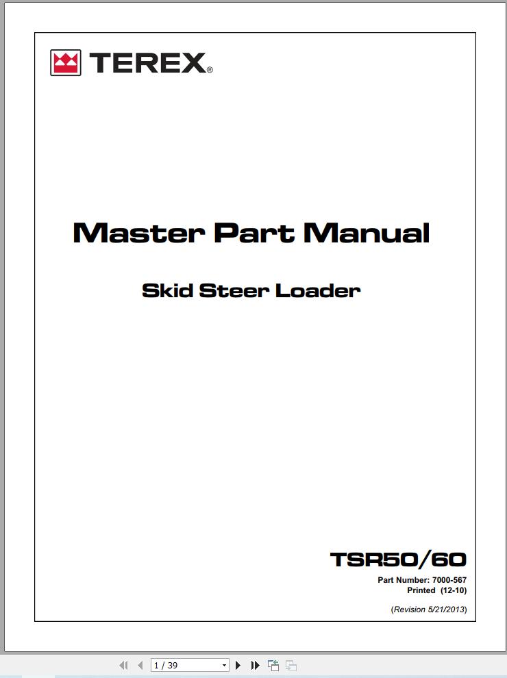 Terex Skid Steer Loader TSR50 TSR60 Part Manual 7000 567 (1)