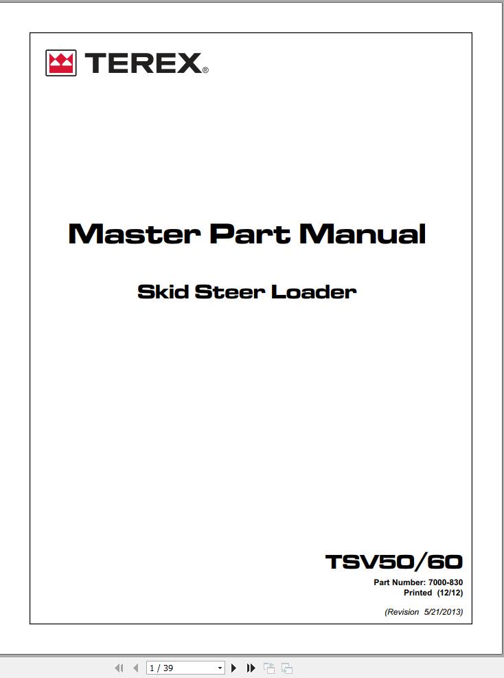 Terex Skid Steer Loader TSV50 TSV60 Part Manual 7000 830 (1)