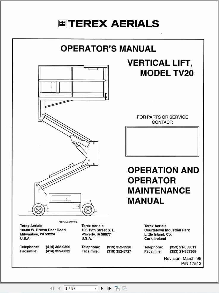 Terex Vertical Lift TV20 Operators Maintenance Manual 17512 (1)