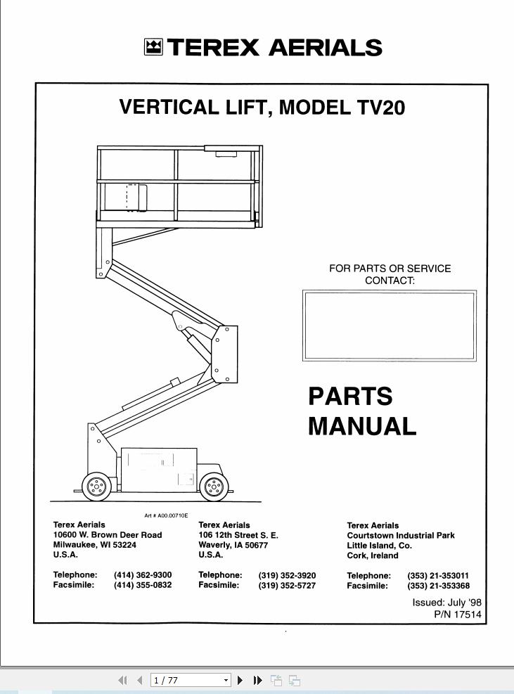 Terex Vertical Lift TV20 Parts Manual 17514 (1)