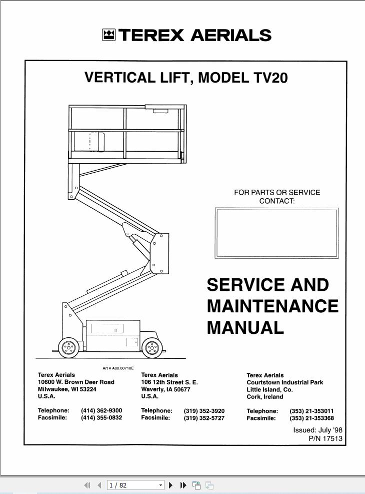 Terex Vertical Lift TV20 Service Maintenance Manual 17513 (1)