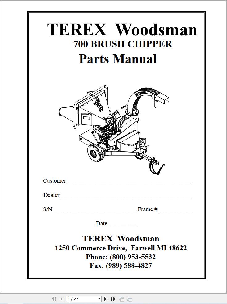 Terex Woodsman Brush Chipper 700 Parts Manual 12500182 700 (1)