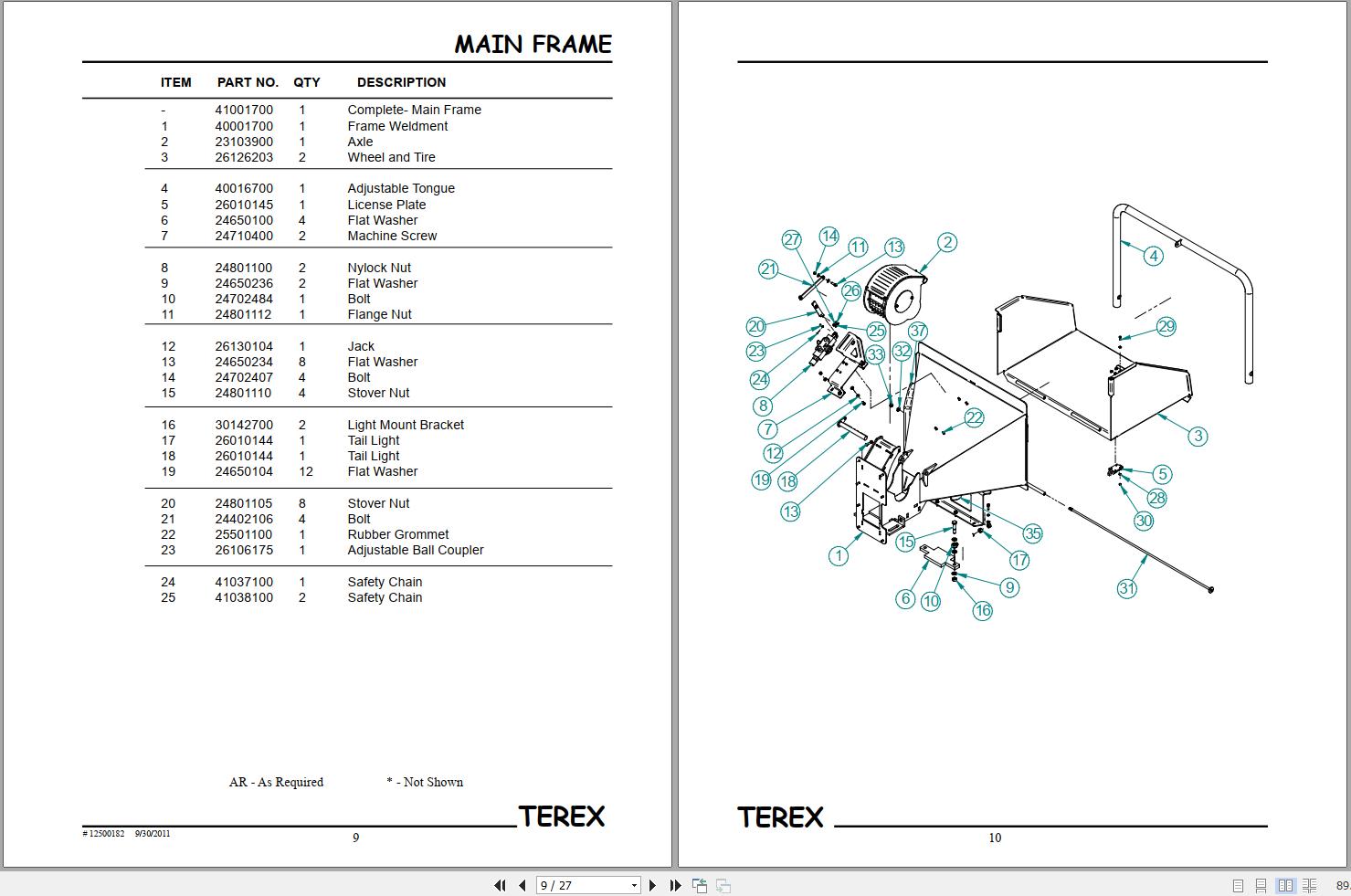 Terex Woodsman Brush Chipper 700 Parts Manual 12500182 700 (2)