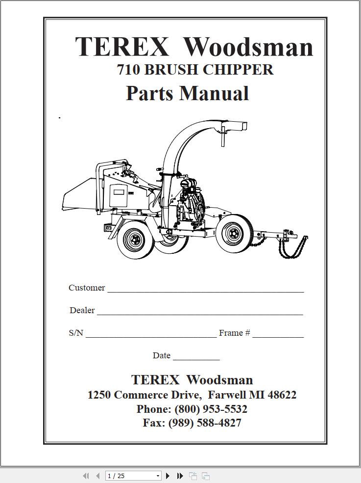 Terex Woodsman Brush Chipper 710 Parts Manual 12500182 710 (1)