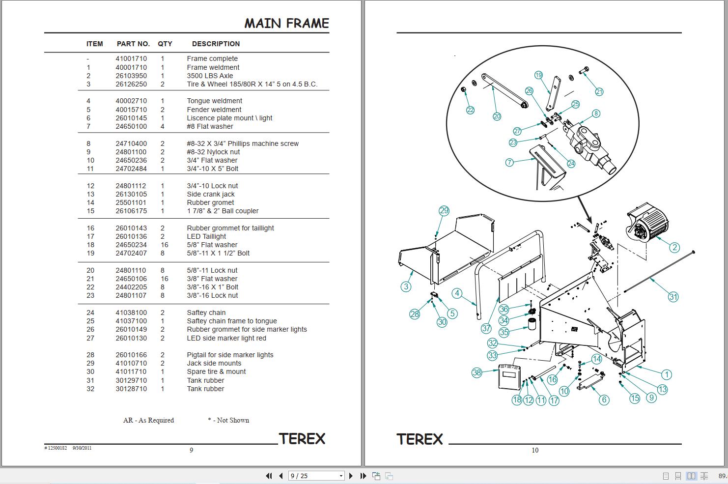Terex Woodsman Brush Chipper 710 Parts Manual 12500182 710 (2)