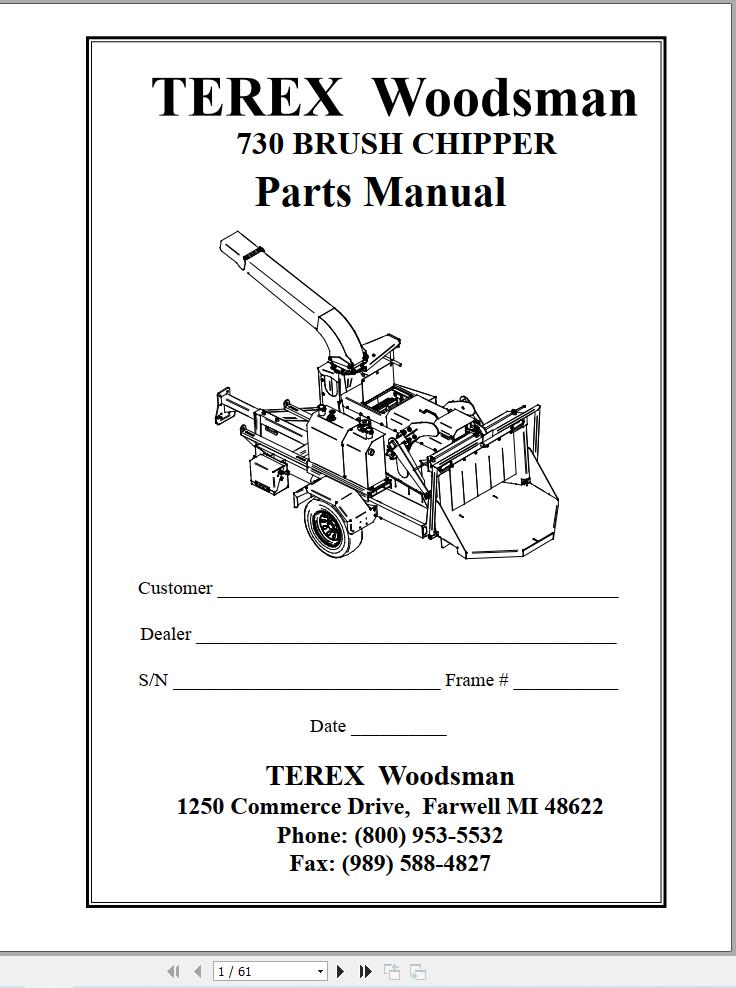 Terex Woodsman Brush Chipper 730 Parts Manual 12500182 730 (1)