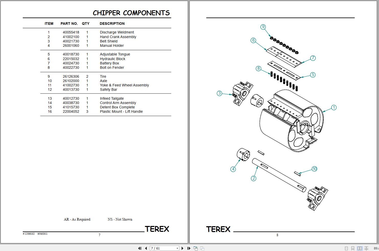 Terex Woodsman Brush Chipper 730 Parts Manual 12500182 730 (2)