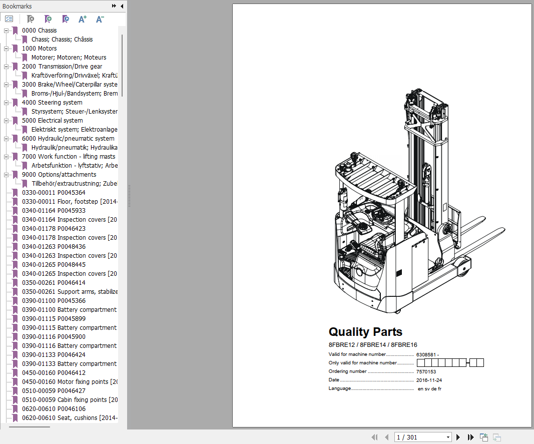 Toyota Forklift 8FBRE12 8FBRE14 8FBRE16 Parts Manual 7570153 1