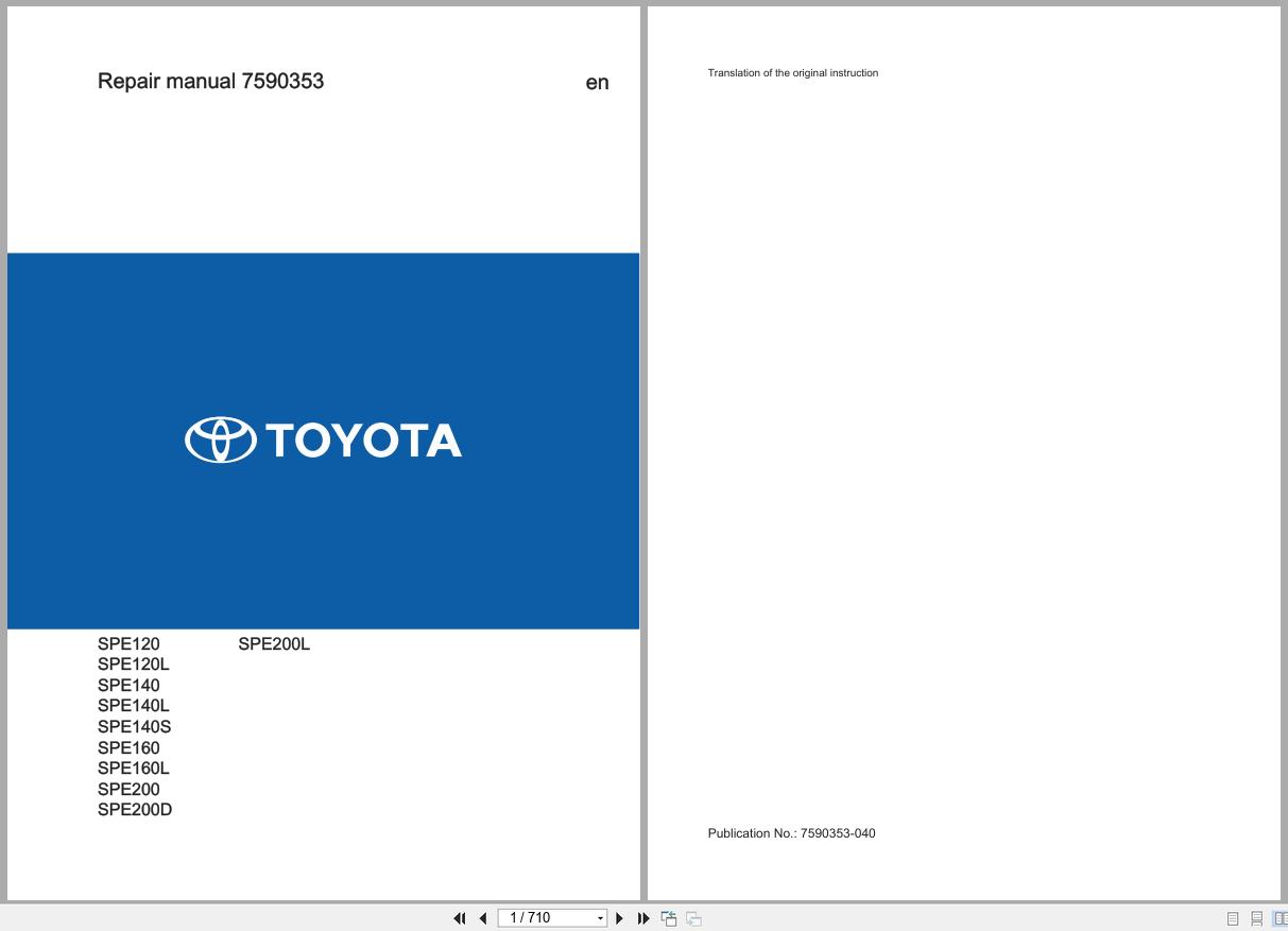 Toyota Forklift SPE120 to SPE200L Repair Manual 7590353 040 1