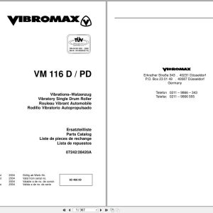 Vibromax Vibratory Single Drum Roller VM116D VM116PD Parts Catalog 07242 28420A DE EN FR ES 1