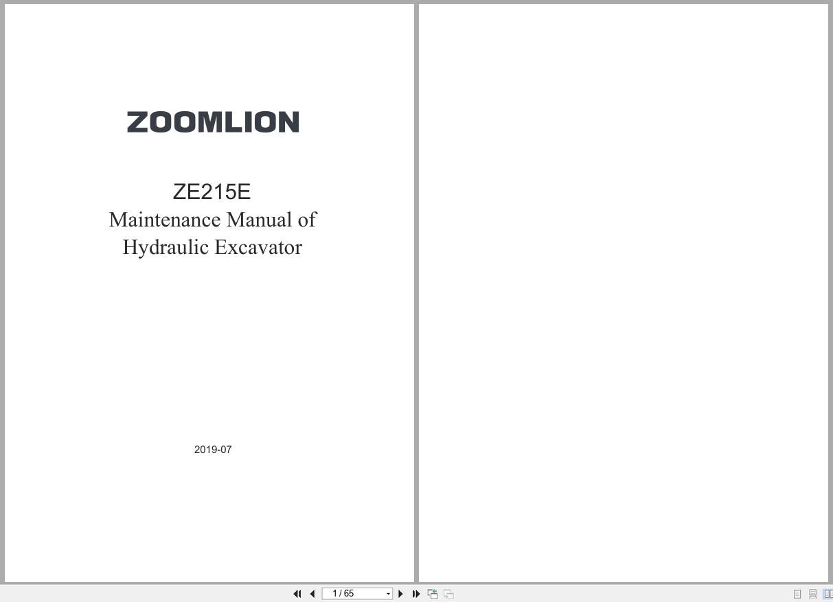 Zoomlion Hydraulic Excavator ZE215E Maintenance Manual 2019 1