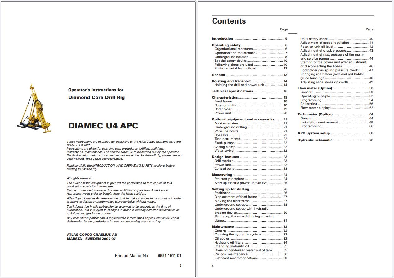 Atlas Copco Diamond Core Drill DIAMEC U4 APC Safety and Operating Instructions 6991151101 (2)