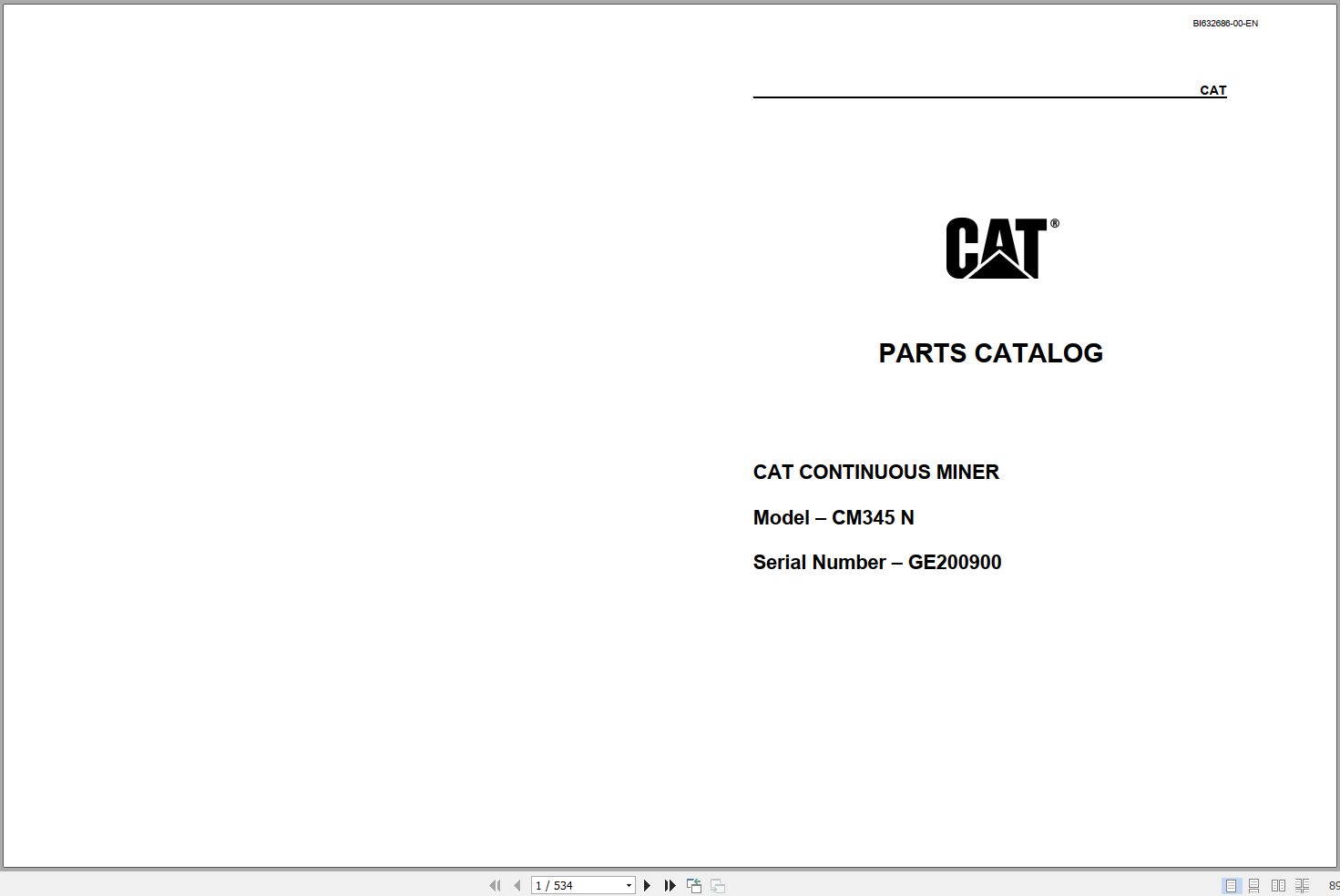 CAT Continuous Miner CM345N Parts Manual 1