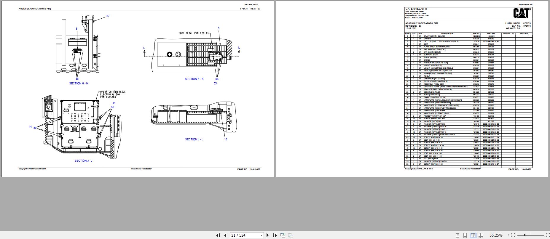 CAT Continuous Miner CM345N Parts Manual 2