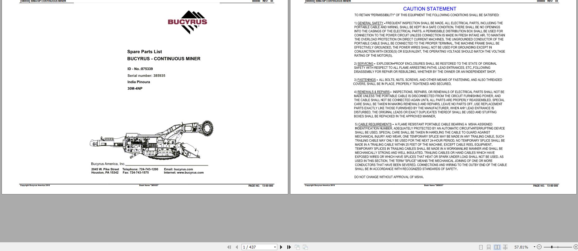 CAT Continuous Miner CM345N Parts Manual 3
