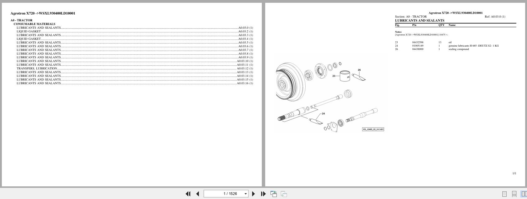 Deutz Fahr Tractor Agrotron X720 Parts Catalog WSXL930400LD10001 1