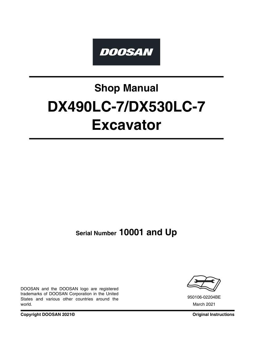 Develon Crawler Excavator DX490LC 7 Shop Manual 950106 02204BE (1)