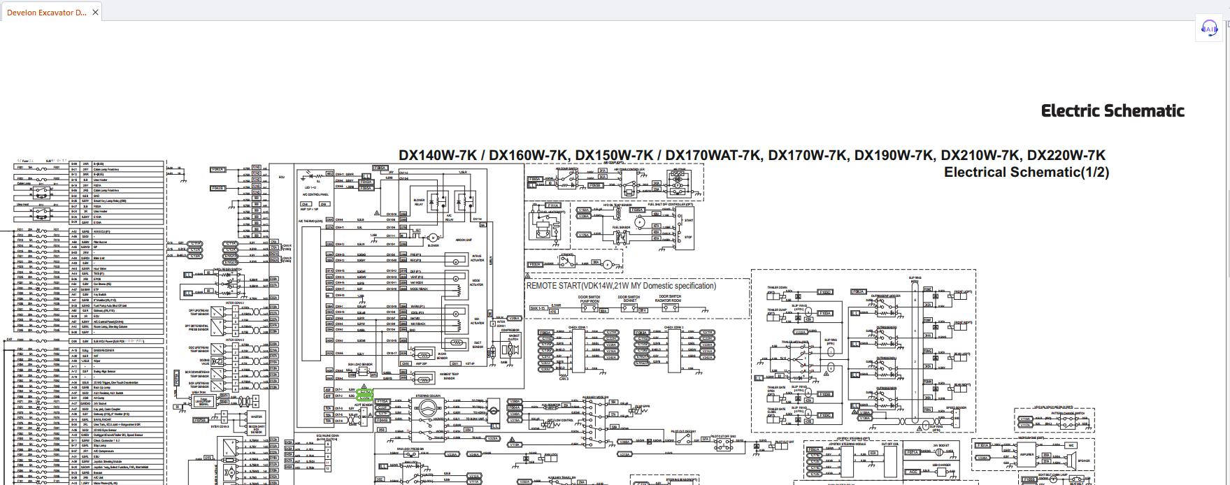 Develon Excavator DX140W 7K DX160W 7K Electrical Hydraulic Schematics 2