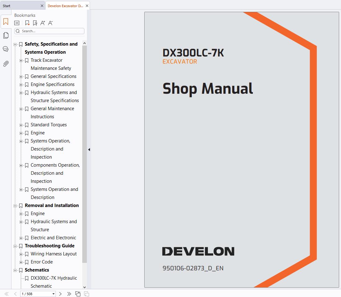 Develon Excavator DX300LC 7K Shop Manual 950106 02873 D EN 1