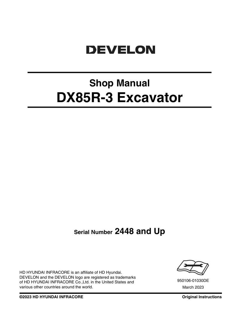 Develon Mini Excavator DX85R 3 Shop Manual 950106 01030DE (1)
