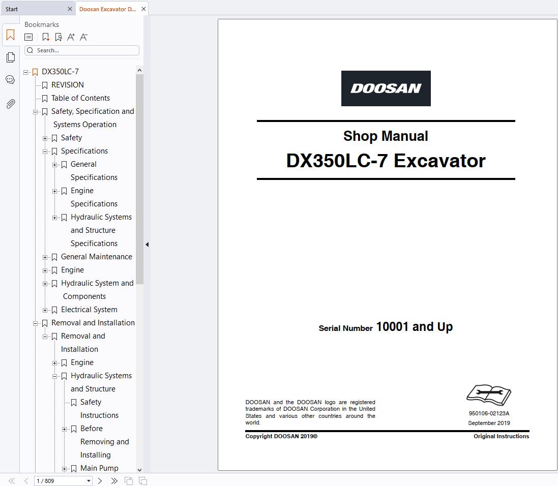 Doosan Excavator DX350LC 7 Shop Manual 950106 02123A (1)