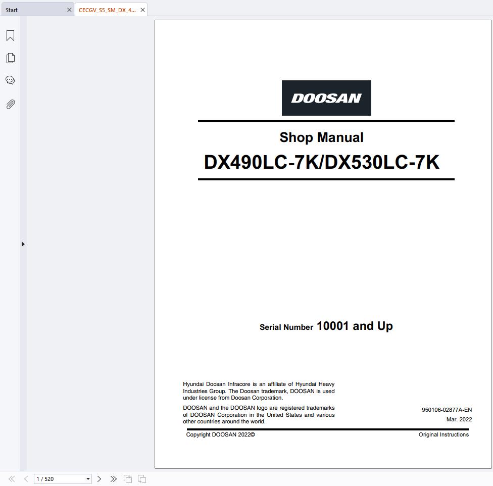 Doosan Excavator DX530LC 7K Shop Manual 950106 02877A EN (1)