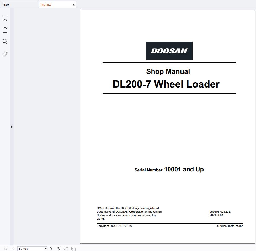 Doosan Wheel Loader DL200 7 Shop Manual 950106 02520E (1)