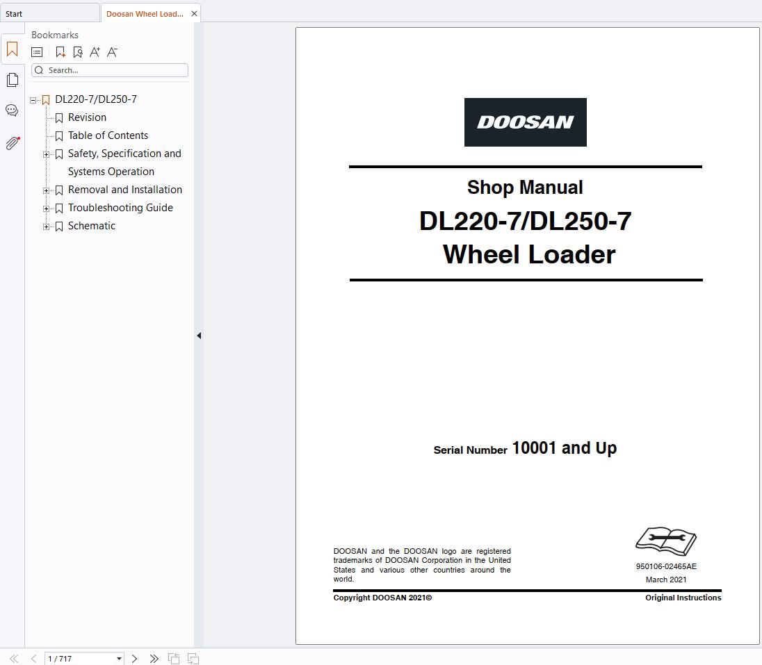 Doosan Wheel Loader DL220 7 Shop Manual 950106 02465AE (1)