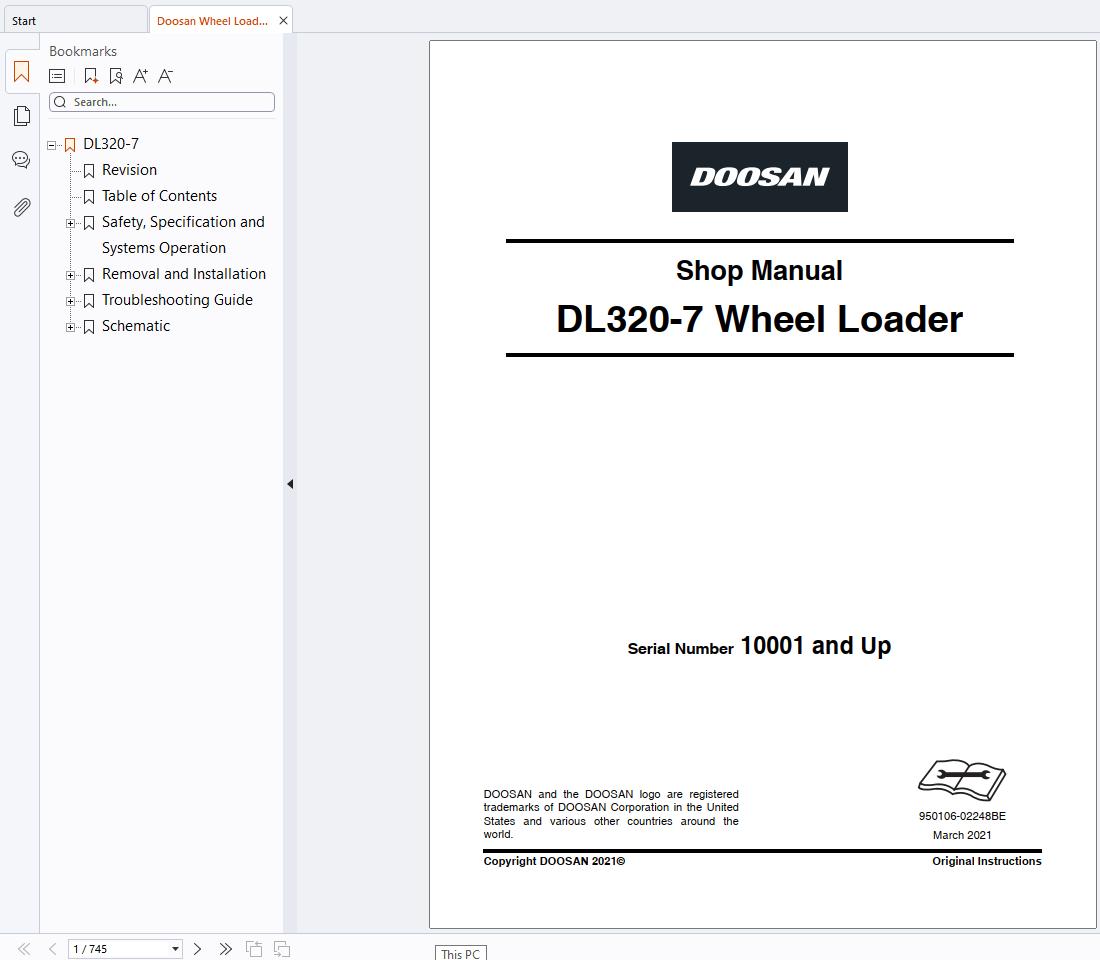Doosan Wheel Loader DL320 7 Shop Manual 950106 02248BE (1)