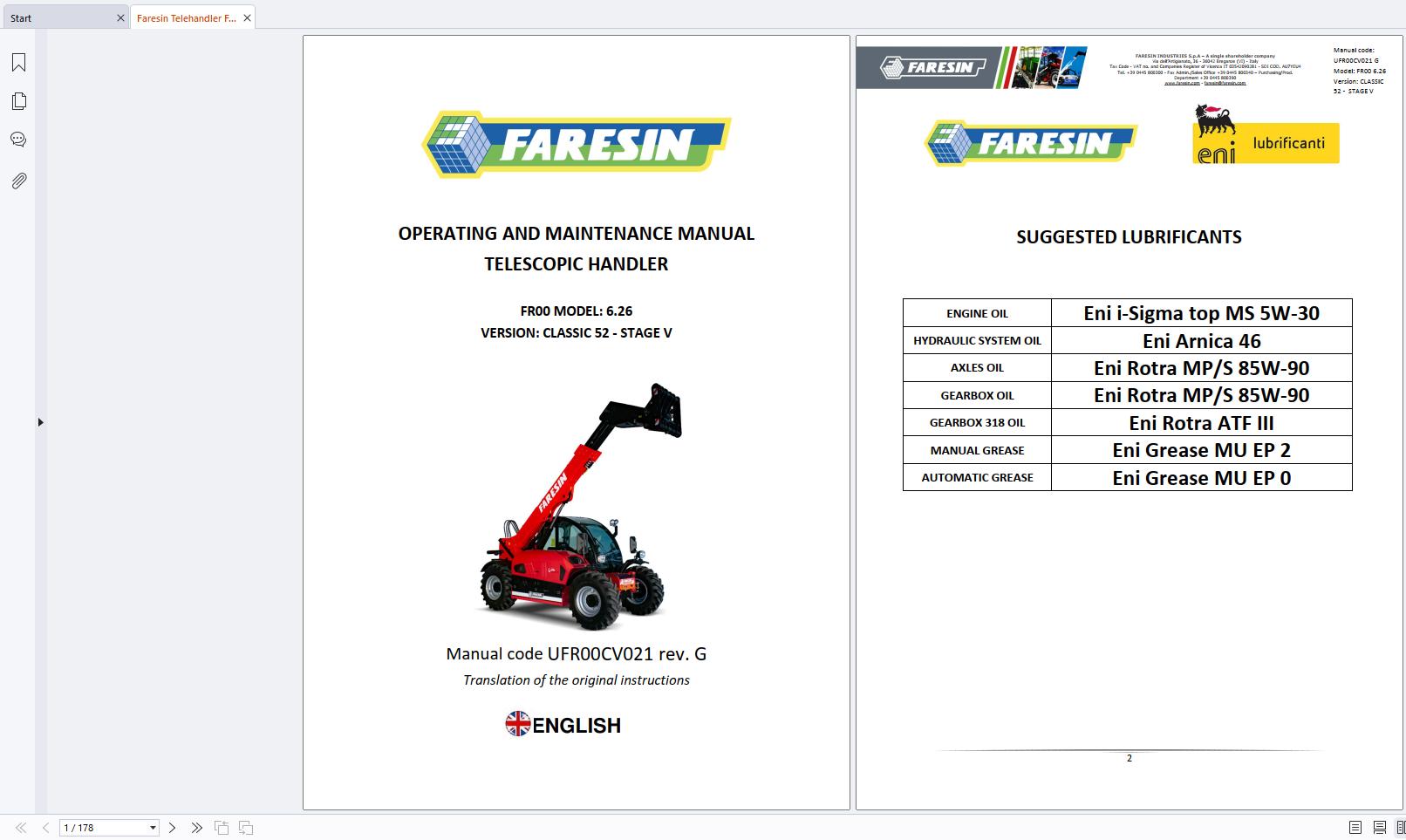 Faresin Telehandler Mixer Wagon Schematics Operators Parts Manual PDF Collection (1)
