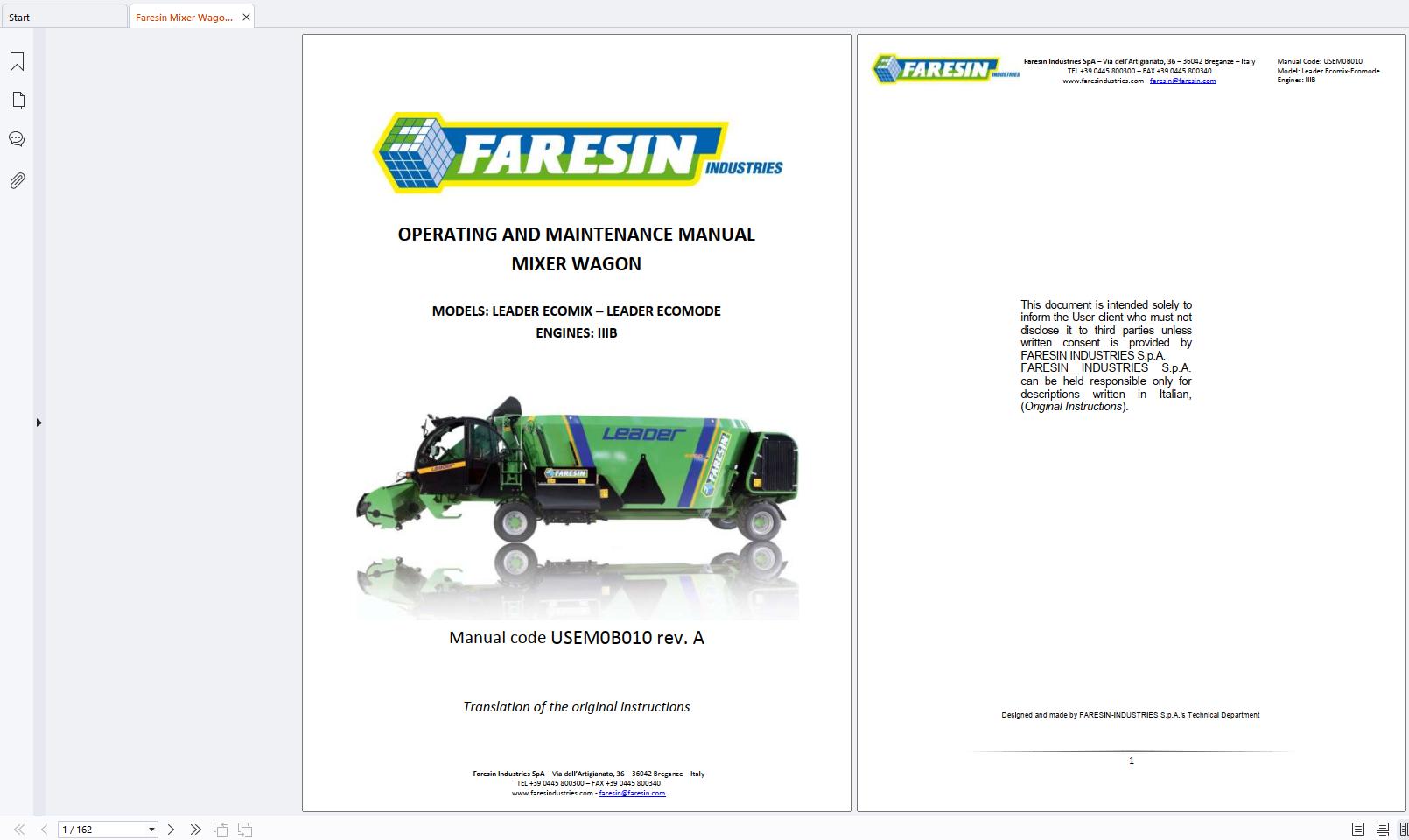 Faresin Telehandler Mixer Wagon Schematics Operators Parts Manual PDF Collection (10)