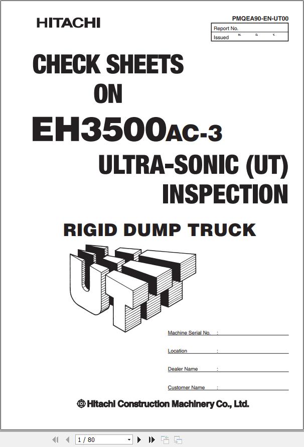 Hitachi EH3500AC 3 Ultra Sonic UT Inspection Check Sheets PMQEA90 EN UT00 1