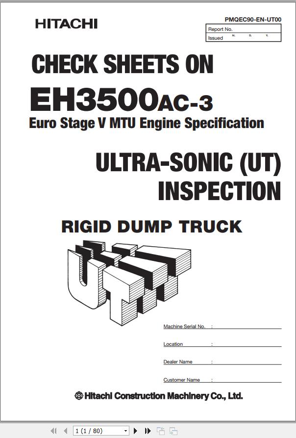 Hitachi EH3500AC 3 Ultra Sonic UT Inspection Check Sheets PMQEC90 EN UT00 1