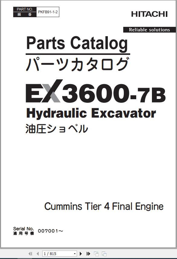 Hitachi Excavator EX3600 7B Parts Catalog EN JP 1