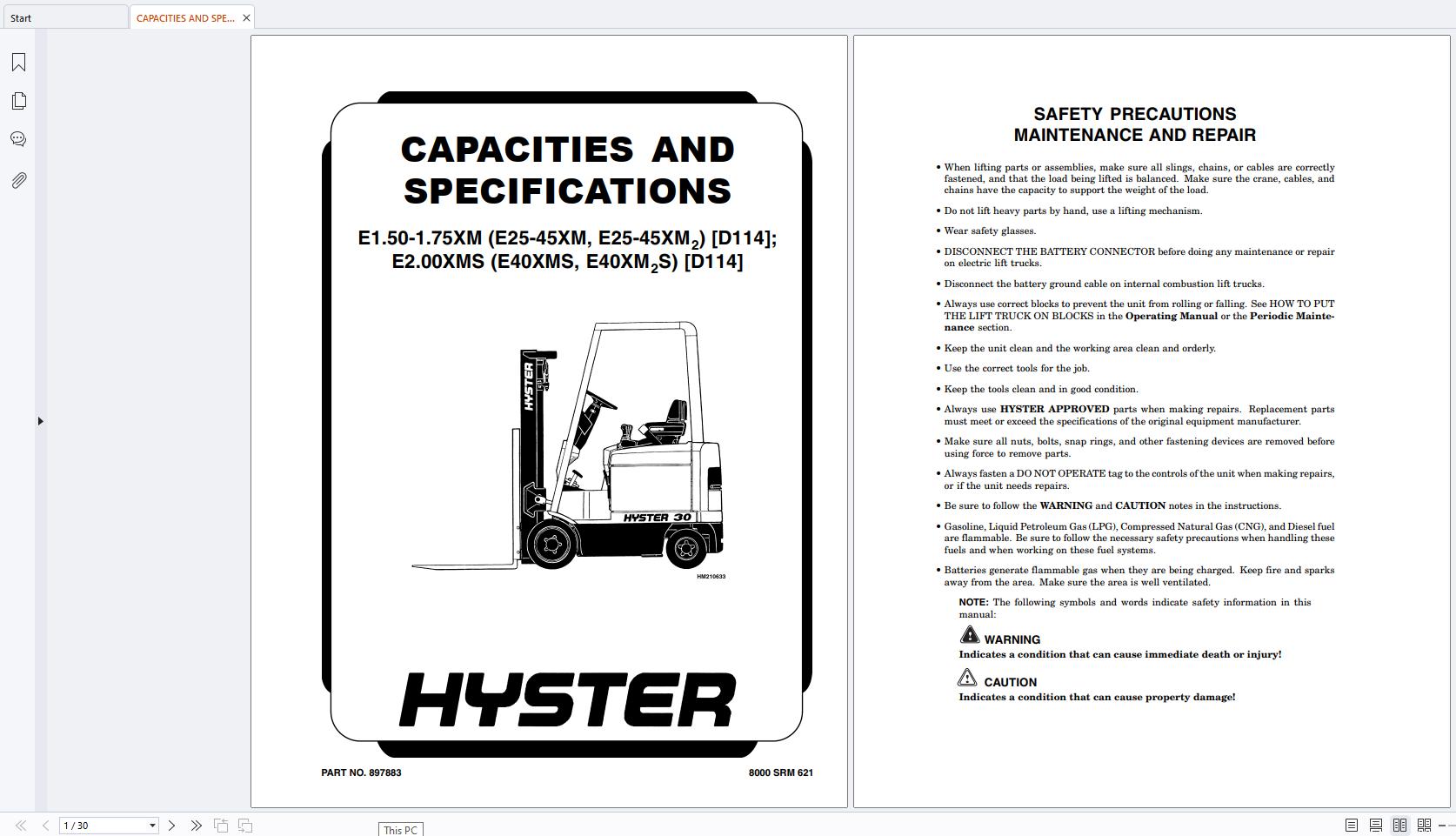 Hyster Forklift D114 E1.50 1.75XM E2.00XMS Service Manual (1)