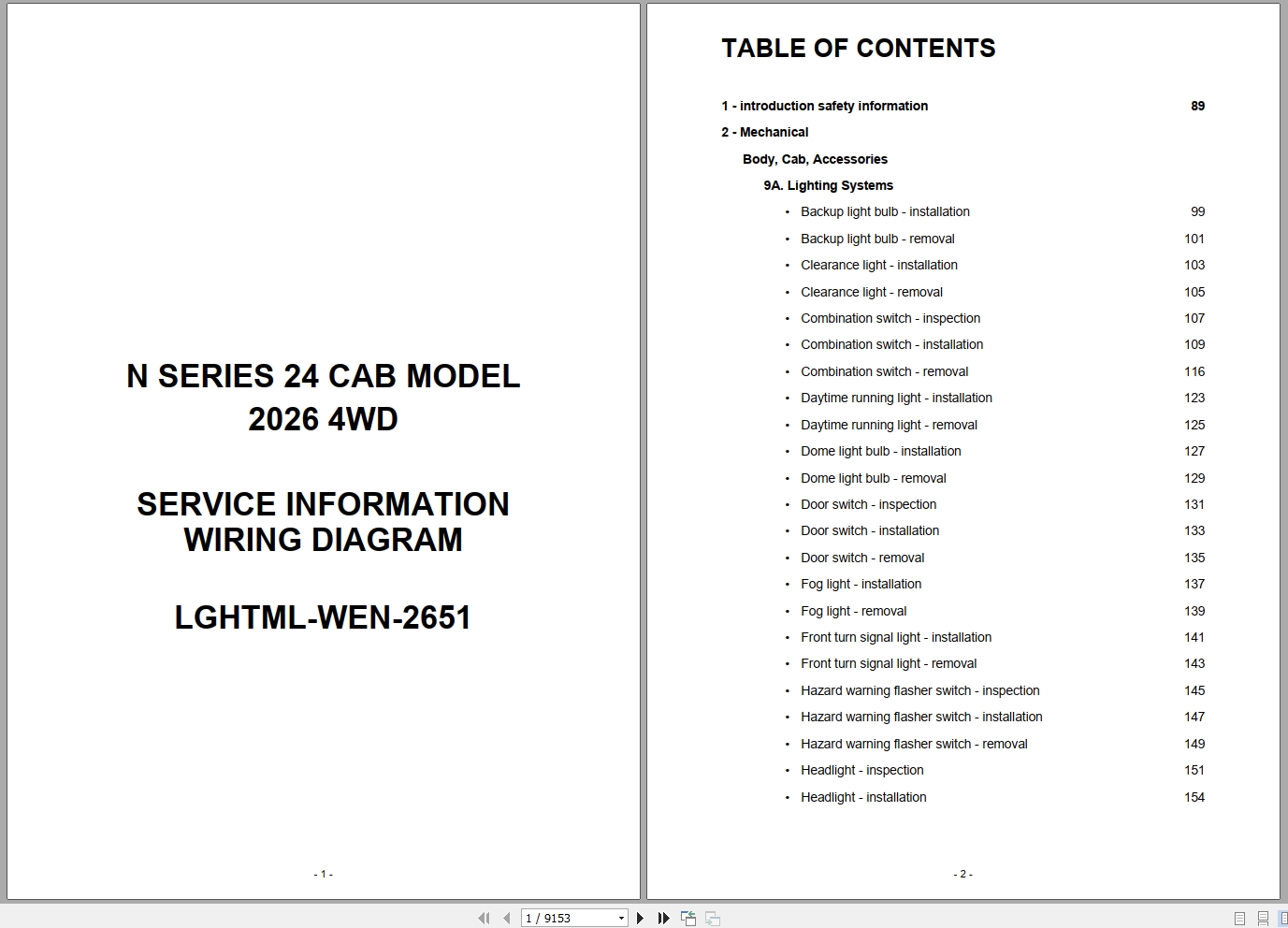 Isuzu Truck N Series 24 Cab Model 2026 4WD Service Information Wiring Diagram LGHTML WEN 2651 (1)