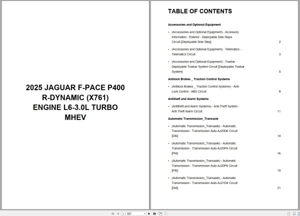 Jaguar F Pace P400 R Dynamic X761 2025 Engine L6 3.0L Turbo Mhev Wiring Diagram (1)